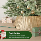 ELYKEN Gold Christmas Tree Collar, 33 Inch Woven Xmas Tree Skirt Cord Cut-Out - Protects Tree Base from Pets, Stylish Holiday Tree Skirt Alternative, Round Tree Ring for Christmas Tree Decor - Image 4