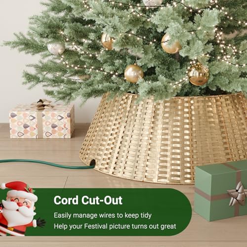 ELYKEN Gold Christmas Tree Collar, 33 Inch Woven Xmas Tree Skirt Cord Cut-Out - Protects Tree Base from Pets, Stylish Holiday Tree Skirt Alternative, Round Tree Ring for Christmas Tree Decor - Image 4