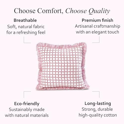 CPC Magenta Pink Hand Block Print 100% Cotton Ruffle Throw Pillow Cover 24x24 inch with Hidden Zipper Decorative for Couch, Bed, Sofa, Farmhouse, Cottagecore Decor Gift Christmas Fall Thanksgiving - Image 6