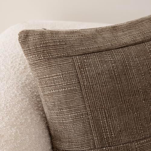 Foindtower Set of 2 Decorative Patchwork Chenille Throw Pillow Covers Textured Modern Vintage Cushion Covers Neutral Boho Accent Home Decor for Sofa Chair Couch Bed Living Room,22×22 Inch,Light Brown - Image 3