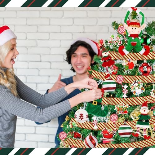 43 Pcs Elf Christmas Tree Decorations Elf Christmas Tree Hanging Ornaments Topper Candy Ball Pendant Red White Green Hanging Ornaments for Holiday Party Decoration - Image 5