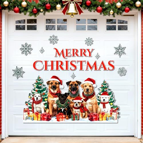 Christmas Garage Door Decorations Magnets Merry Christmas Dogs Garage Door Magnet Stickers with Cute Dogs Snowflake Fridge Stickers Decals for Xmas Party Winter Holiday Metal Door Car Refrigerator by Peconal