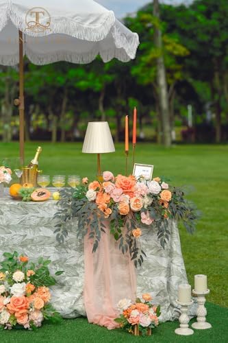 TINGE TIME Artificial Sweetheart Flower Swag with Table Cloth and Table Runner, Pack of 3 Floral Arrangement for Wedding Sweetheart Table Centerpiece Decoration (CoralPink&Champagne) - Image 2