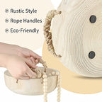 Paulownia Wood Bowl Rustic Wooden Dough Decorative Round Serving Key Bowl with Rope Handle and Wood Bead Garland for Christmas Tabletop Centerpiece Home Decor 9.5 inches - Image 4
