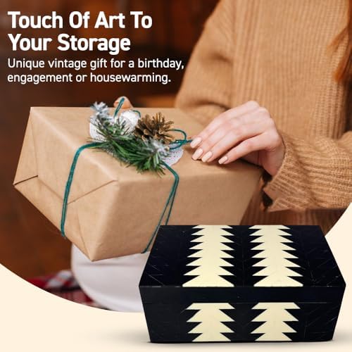 Perilla Home ﻿Home Decor Decorative Storage Wooden Box Small Wooden Organizer Tool Stash Card Craft Trinket Memory Keepsake Jewelry Box for Men and Women, Makalu, Gifts For All, Black & Off White - Image 7