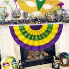 4 Pcs Mardi Gras Bunting Flag 2 x 4Ft Carnival Pleated Fan Flag with Embroidery Iris Banner Mardi Gras Purple Yellow Green Party Decor for Indoor Outdoor Garden Hanging Porch Home Decoration - Image 4