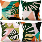 Tropical Leaves Throw Pillow Covers 24''x24'' Set of 4, Abstract Palm Tree Leaf Pillowcases Summer Green Hawaiian Cushion Covers for Couch Sofa Bedroom Farmhouse Livingroom Garden Patio by VieSavaran