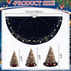72inch Extra Large Christmas Tree Skirt Navy Blue Luxury Velvet Plush Skirts with Gold Embroidery Xmas Velvet Tree Skirt Holly Leaves Gold Embroidered Trees Skirts for Christmas Holiday Party Decor - Image 2