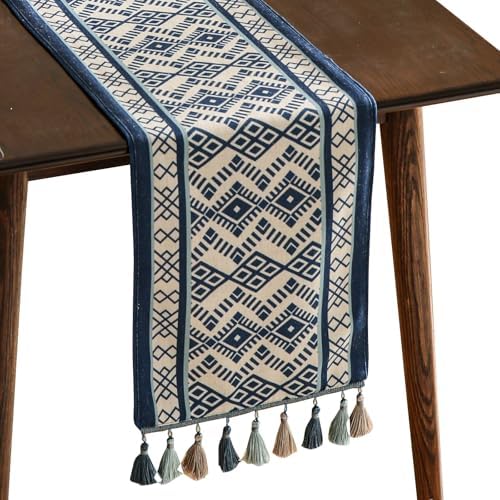 bilin gaier Chinoiserie Blue Stripe Cloth Runner for Table,Decorative Farmhouse Linen 87 Inches Long Table Runners,Decor Tabletop for Kitchen,Dining,Party,Home,Christmas,12"x87" by bilingaier