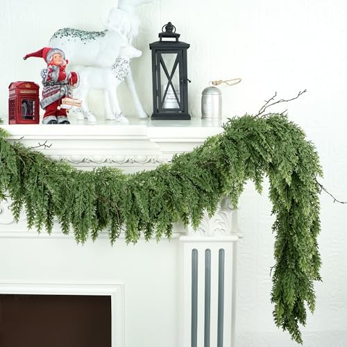 9ft Christmas Garland Realistic Soft and Thickness Green Faux Cedar Pine Garland Artificial Cedar Cypress Garland for Home Fireplace Wall Indoor Outdoor Holiday Party Home Decoration by MDSTBN