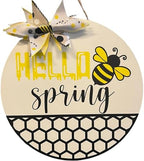 Wood front door sign Wood sign Home decor Welcome sign Sign for front door House warming gift Wedding gift (Spring Bee-UV010(NC) P002, 30" Width) by Unknown