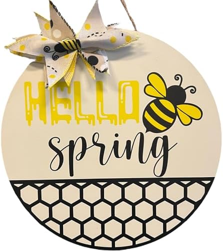 Wood front door sign Wood sign Home decor Welcome sign Sign for front door House warming gift Wedding gift (Spring Bee-UV010(NC) P002, 30" Width) by Unknown