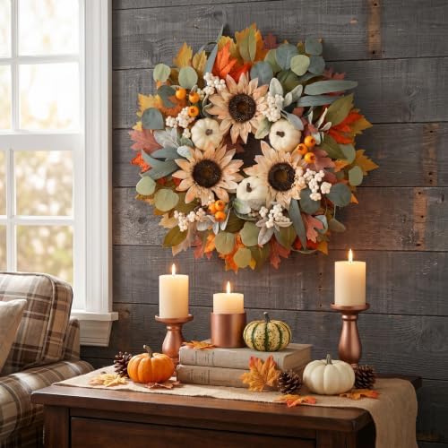 zjlmit 22" Fall Wreaths for Front Door with Pumpkin Sunflower Maple Leaf - Image 7