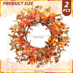 Hotop 2 Pcs 22'' Fall Wreaths for Front Door Autumn Wreaths with Berries Harvest Eucalyptus Leaves Orange Gold Leaves for Home Wall Farm Fall Thanksgiving Festival Decor - Image 2