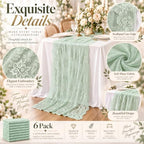 Remagr 6 Pcs Sage Green Lace Table Runners 30" x 120" Floral Wedding Decor - Image 3