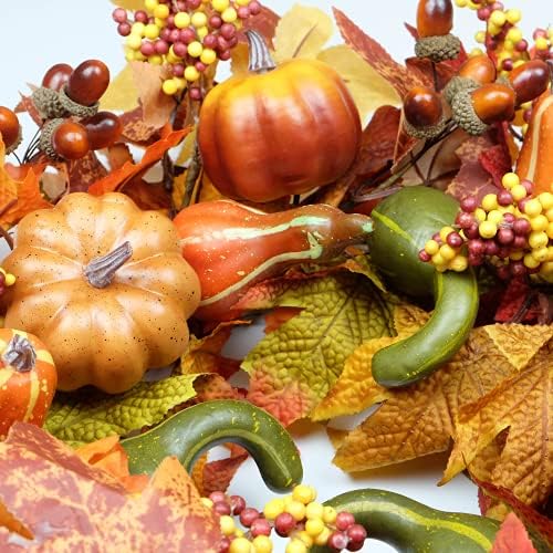HomeKaren Fall Wreaths for Front Door 22 inch, Fall Door Wreath with Pumpkin, Maple Leaves Autumn Thanksgiving Harvest Festival Decorations Indoor and Outdoor - Image 3