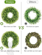 22 Inch Artificial Boxwood Wreaths for Front Door with Sash Outdoor Summer Wreath for Front Door, Spring Green Wreath UV Resistant Waterproof for Wall Window Porch Farmhouse Wedding Year Round - Image 2