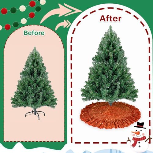 Fall Tree Skirt 45 Inch Orange Christmas Tree Skirt Ruffle - Image 5