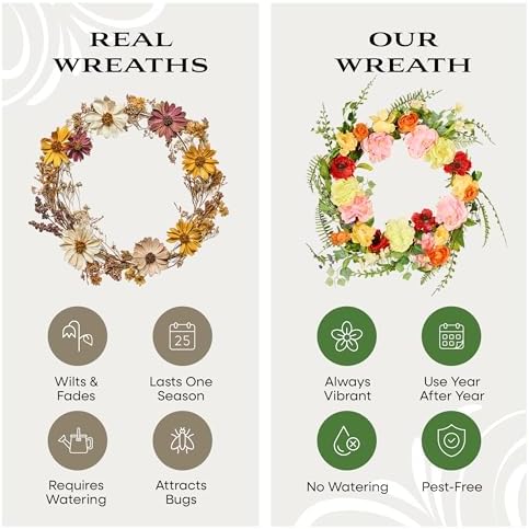 National Tree Company Spring & Summer Wreath 22 Inch Branch Wreath with Mixed Flowers for Front Door or Home Decoration - Image 5