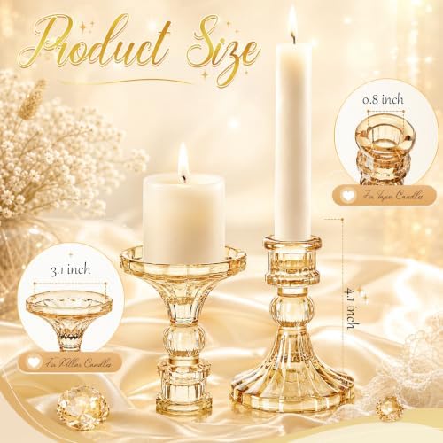 Sieral 24 Pcs Gold Taper Candle Holders 4'' Tall Candlestick Glass Holders Bulk Stripe Decorative Stand Wedding Stick Holder for Anniversary Party Dining Table Festival Decor - Image 2