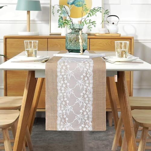 Burlap and lace Table Runner Farmhouse Tabler Runner lace (4) - Image 6
