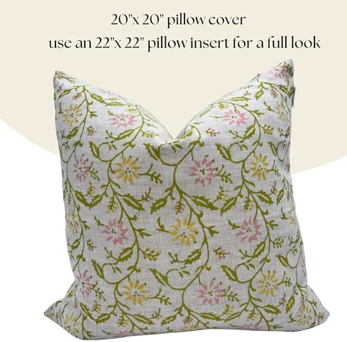 Decorative Pillow Cover French Country Pillow Cover Cottage Decor Floral Block Print, Farmhouse Decorative Cushion Cover, Spring Pillow Cover Line and Loop (Multicolor) - Image 3