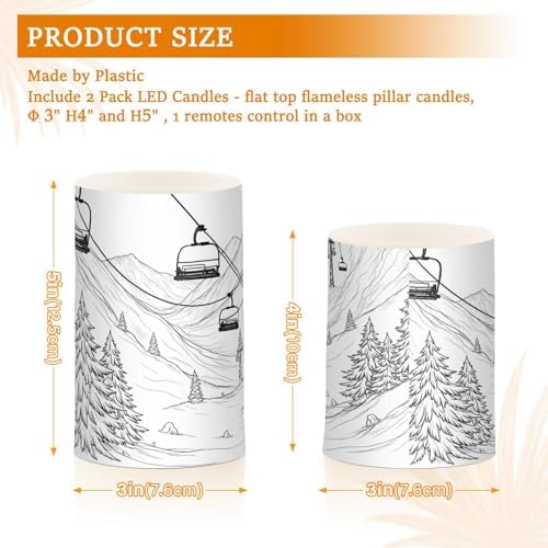 ALAZA Mountain Ski Lift Sketch Flickering Flameless Candles Battery Operated with Remote Timer,Tea Light Candles LED Pillar Votive Candles Set of 2 for Outdoor Indoor Decorations - Image 3