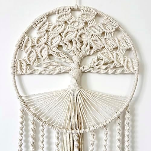 Large Tree of Life Dream Catchers, Macrame Wall Hanging Boho Handmade Woven Dream Catcher Macrame Wall Decor Art for Adults Boys Girls Bedroom Wedding Party Decor, Festival Blessing Gift（Light Beige） - Image 6