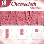 24 Pack Dusty Rose Cheesecloth Table Runner 17"x108" Boho Gauze Fabric Table Runner Vintage Rustic Sheer Runners for Wedding Party Bridal Baby Shower Table Decorations - Image 2