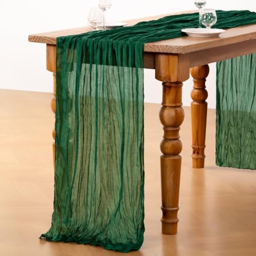 DeZerlor Emerald Green Cheesecloth Table Runners 10 Pack Christmas Runners - Image 5