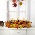 Fall Centerpiece Table Decorations, 27.5'' L Assorted Artificial Pumpkins, Berries, Maple Leaves and Pine Cones, Harvest Table Candle Holder for Dinning Table, Fireplace Mantel (Candle Not Included) - Image 2