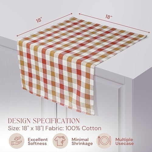 Gingham Check Cloth Napkins 12 Pack, 18x18 Inches, 100% Cotton, Washable Table Napkins for Formal and Casual Dining, Reusable Fabric Linens for Weddings, Parties, Holiday - Rust, Tan - Image 2