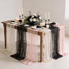 Artoid Mode 6PC Beige Black Pink Gauze Table Runner 120 Inch 10FT, Glitter Metallic Foil Sheer for Wedding Anniversary Holiday Birthday Home Party Decor by ArtoidMode