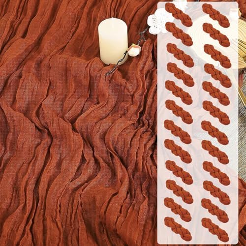 24 Pack Cheesecloth Table Runner, 35x120 Inch Terracotta Table Runners Rustic Burnt Orange Cheese Cloth Boho Gauze Semi Sheer Runner for Wedding Baby Shower Home Decor by PWDAN