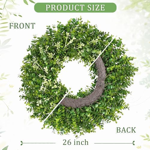 26 Inch Large Greenery Eucalyptus Boxwood Wreaths Artificial Easter Summer Spring Wreaths for Front Door Outdoor All Season Spring Decorations for Home Porch Room Window Wall Farmhouse (Berries) - Image 4