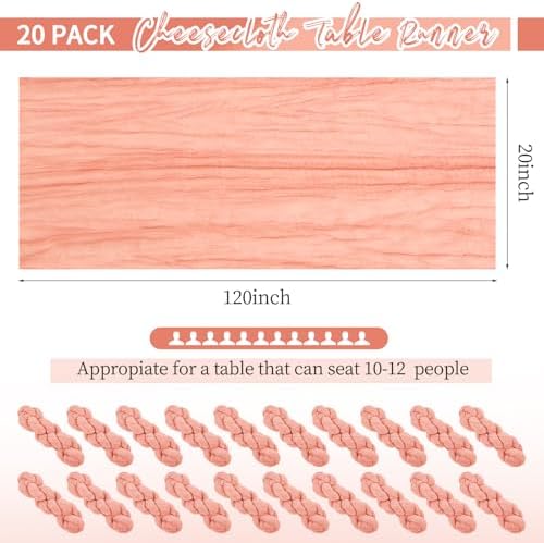 20 Pack Coral Table Runner 10Ft Cheesecloth Table Runner Boho Gauze Table Runners Romantic Long Sheer Fabric Cheese Cloth Table Runners for Wedding Party Bridal Shower - Image 2