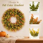 Vlorart 20 Inch Fall Wreaths for Front Door, Handmade Fall Boxwood Wreath with Cream Linen Sash, Waterproof and UV Resistant Outdoor Autumn Wreath for Farmhouse Porch, Window and Thanksgiving Decor - Image 3