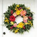 Spring Summer Eucalyptus Wreaths for Front Door Outside 24Inch Door Yellow Daisy Wreath with Sunflower Peony Dahlia Green Leaves for All Season Indoor Outdoor Home Farmhouse Porch Wall Window Decor by CHIYINBAO