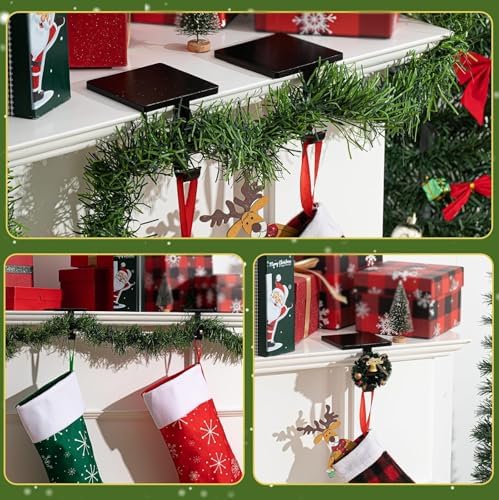Zhengmy 4 Pcs 2 in 1 Fireplace Stocking and Garland Hangers Heavy Duty Metal Christmas Stocking Holder for Mantle, Two Hooks Hangers for Garland Balls Fireplace Xmas Holiday Party Decoration (Black) - Image 6