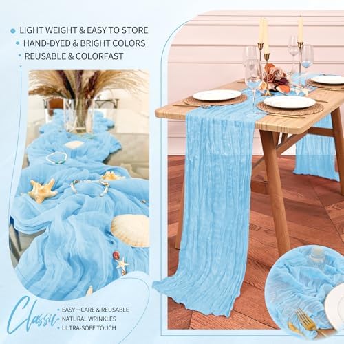 18 Pack Cheesecloth Table Runner 10FT Baby Blue Table Runner Light Blue Boho Gauze Cheese Cloth Table Runners Long Rustic Sheer Table Decorations for Wedding Party Baby Bridal Shower Birthday Holiday - Image 5