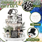Shellwei 14 Set Winter Tiered Tray Decor with Tray Snowmen Decorations Winter Snowflakes Wood Decor Black and White Rustic Farmhouse Wooden Sign Decoration for Home Tabletop - Image 5