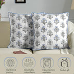Ridhi Block Print Mughal Buta Blue Pillow Cover 20" x 20" (Pack of 2) Decorative Couch Pillows for Living Room, Farmhouse Chic Boho Cute Outdoor Pillows Covers Gifts for Spring, Mother's Day - Image 6