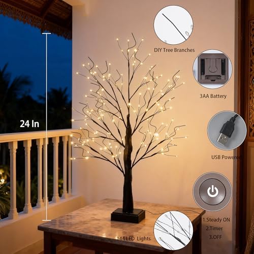 PXBNIUYA 144 LED Artificial Tree Lamp with Timer,DIY Birch Tree LED Lights - Image 4