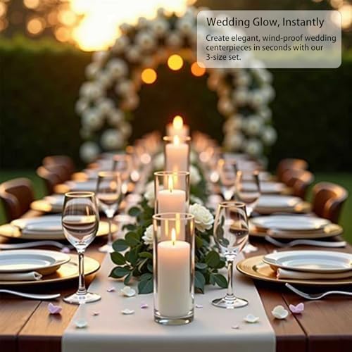 Sandraheer 12 White Pillar Candles and Clear Hurricane Glass Candle Holders - Image 3