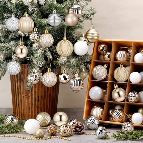 Lunmon 72 Pcs Christmas Ball Ornaments Bulk Champagne Gold Silver White by Lunmon