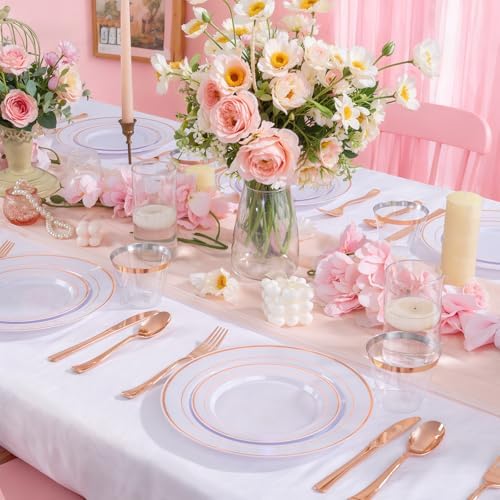WELLIFE 600 PCS Rose Gold Disposable Dinnerware Set for 100 Guests - Image 2