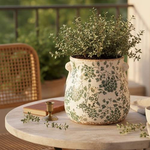 Tuscan Ceramic Planters & Kitchen Utensil Holder, 6.68" Vintage Plant Pots - Image 4