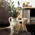 Green and Beige Antique Vase, 8.9 Inch Vintage Chinoiserie Floral Vase, Rustic Ceramic Vase for Home Decor, Living Room, Bookshelf, Office, Entryway, Garden, Chinoiserie Decor, Tuscan Decor - Image 7