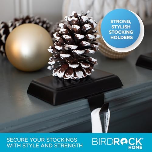 BIRDROCK HOME 4pk Flat Top Holiday Stocking Holder for Mantle | Black Finish with Non-Scratch Base | Fireplace Hook for Christmas Stockings Decor - Image 2