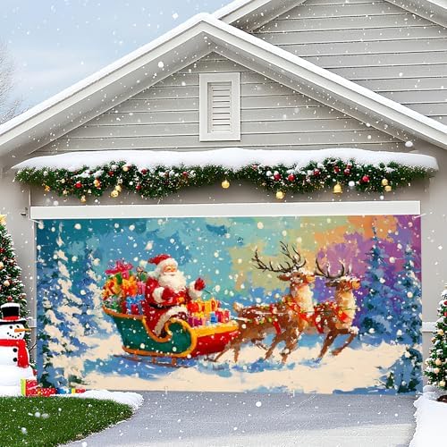 Christmas Garage Door Banner – Santa Claus with Sleigh & Reindeer Outdoor Decoration – 13×6 ft Holiday Garage Cover for Home, Yard, Party Decor - Image 5